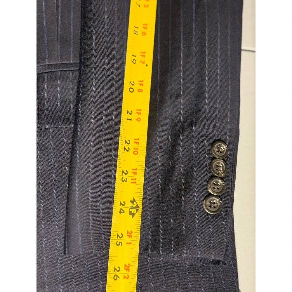 Ralph Ralph Lauren Mens Pinstripe Suit Navy Blue Wool 3 Button Blazer 42R 33x33